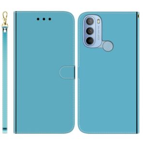 For Motorola Moto G31 4G Brazil Version with Fingerprint Imitated Mirror Surface Horizontal Flip Leather Phone Case(Blue) (OEM)