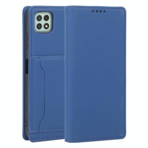 For Samsung Galaxy A22 5G Strong Magnetism Liquid Feel Horizontal Flip Leather Case with Holder & Card Slots & Wallet(Blue) (OEM)