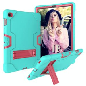 For Galaxy Tab S5e T720 Contrast Color Silicone + PC Combination Case with Holder(Aqua + Rose Red) (OEM)