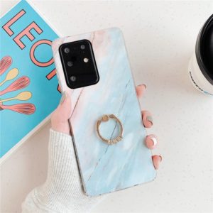 For Galaxy S20 TPU Smooth Marble with Ring Metal Rhinestone Bracket Mobile Phone Protective Case(Blue Q7) (OEM)