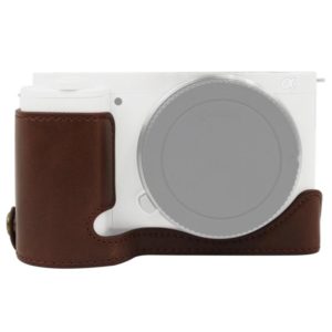 1/4 inch Thread PU Leather Camera Half Case Base for Sony ZV-E10 / ZV-E10L (Coffee) (OEM)