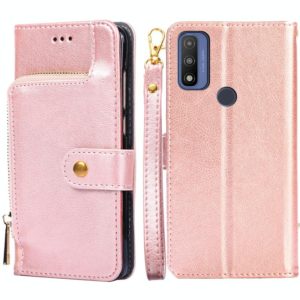 For Motorola Moto G Pure Zipper Bag Leather Phone Case(Rose Gold) (OEM)