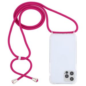 For iPhone 12 / 12 Pro Transparent Acrylic Airbag Shockproof Phone Protective Case with Lanyard(Rose Red) (OEM)