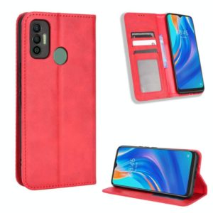 For Tecno Spark 7 Magnetic Buckle Retro Texture Leather Phone Case(Red) (OEM)