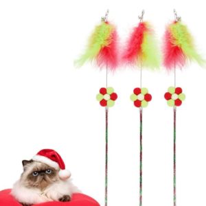 3 PCS Steel Wire Feather Long Pole Funny Cat Stick(Christmas Color) (OEM)