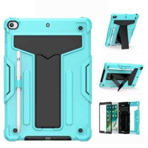 For iPad 10.2 / iPad Pro 10.5 T-shaped Bracket Contrast Color Shockproof PC + Silicone Flat Protective Case(Mint Green+Black) (OEM)