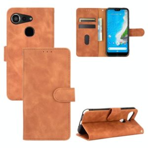 For Kyocera Android One S6 Solid Color Skin Feel Magnetic Buckle Horizontal Flip Calf Texture PU Leather Case with Holder & Card Slots & Wallet(Brown) (OEM)