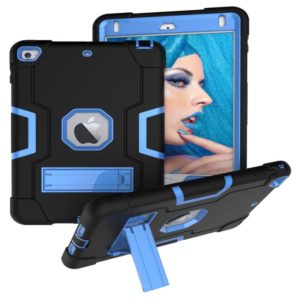 For iPad Mini 5 / 4 Contrast Color Silicone + PC Combination Case with Holder(Black + Blue) (OEM)