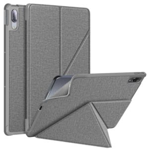 For Lenovo Tab P11 Pro TB-706F Cloth Texture Multi-folding Horizontal Flip PU Leather Shockproof Case with Holder & Sleep / Wake-up Function(Grey) (OEM)