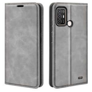 For ZTE Blade A52 Retro-skin Magnetic Suction Leather Phone Case(Grey) (OEM)