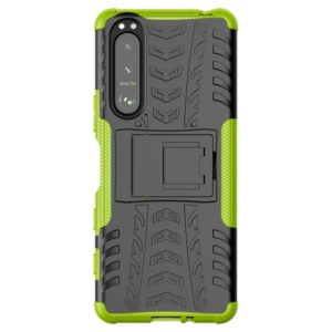 For Sony Xperia 5 III Tire Texture Shockproof TPU+PC Protective Case with Holder(Green) (OEM)