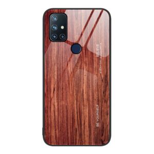 For OnePlus Nord N10 5G Wood Grain Glass Protective Case(Coffee) (OEM)