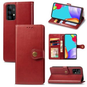 For Samsung Galaxy A52 5G / 4G Retro Solid Color Leather Buckle Phone Case with Lanyard & Photo Frame & Card Slot & Wallet & Stand Function(Red) (OEM)