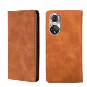 For Honor 50 Pro Skin Feel Magnetic Horizontal Flip Leather Phone Case(Light Brown) (OEM)