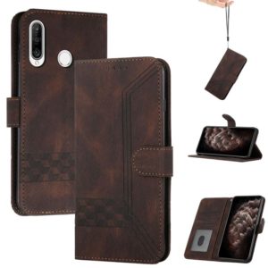 For Huawei Y7 2019 Cubic Skin Feel Flip Leather Phone Case(Dark Brown) (OEM)