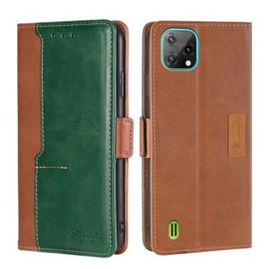 For Blackview A55 Contrast Color Side Buckle Leather Phone Case(Light Brown + Green) (OEM)