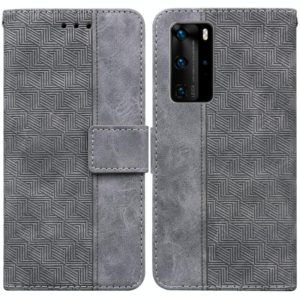 For Huawei P40 Pro Geometric Embossed Leather Phone Case(Grey) (OEM)