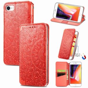 For iPhone SE 2022 / SE 2020 / 8 / 7 Blooming Mandala Embossed Pattern Magnetic Horizontal Flip Leather Case with Holder & Card Slots & Wallet(Orange) (OEM)