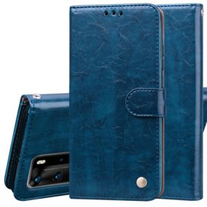 For Huawei P40 Pro Business Style Oil Wax Texture Horizontal Flip Leather Case, with Holder & Card Slots & Wallet(Blue) (OEM)