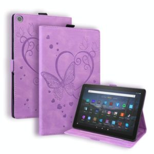 For Amazon Fire HD 8 (2015/2016/2017/2018) Love Butterfly Pattern Horizontal Flip Leather Case with Holder & Sleep / Wake-up Function(Purple) (OEM)