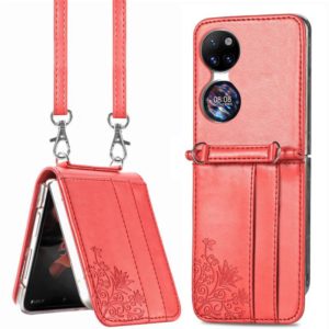 For Huawei P50 Pocket Diagonal Embossed Card Folding Phone Case(Red) (OEM)