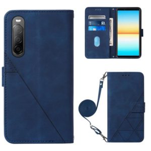 For Sony Xperia 10 IV Crossbody 3D Embossed Flip Leather Phone Case(Blue) (OEM)