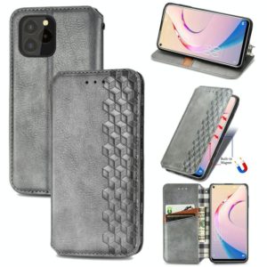For OUKITEL C21 Pro Cubic Grid Pressed Horizontal Flip Magnetic PU Leather Case with Holder & Card Slots & Wallet(Grey) (OEM)