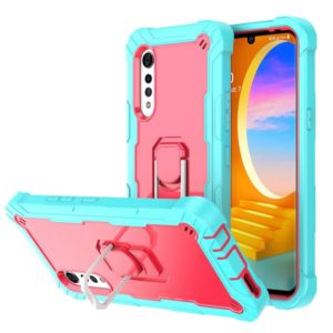For LG Velvet PC + Rubber 3-layers Shockproof Protective Case with Rotating Holder(Mint Green + Rose Red) (OEM)