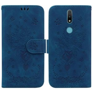 For Nokia 2.4 Butterfly Rose Embossed Leather Phone Case(Blue) (OEM)