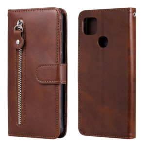 For Xiaomi Redmi 9C Fashion Calf Texture Zipper Horizontal Flip Leather Case with Stand & Card Slots & Wallet Function(Brown) (OEM)