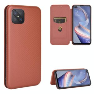 For OPPO A92s Carbon Fiber Texture Horizontal Flip TPU + PC + PU Leather Case with Card Slot(Brown) (OEM)