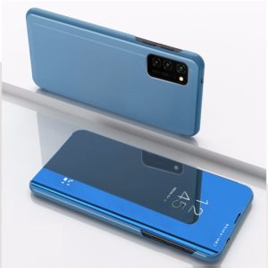 For Galaxy A41 Plated Mirror Horizontal Flip Leather Case with Holder(Blue) (OEM)