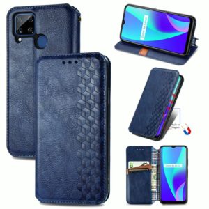 For OPPO Realme C15 Cubic Grid Pressed Horizontal Flip Magnetic PU Leather Case with Holder & Card Slots & Wallet(Blue) (OEM)