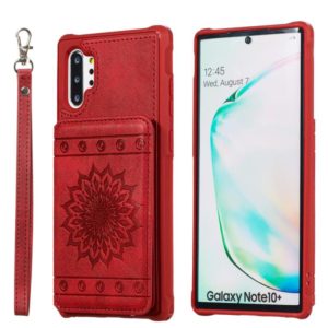 For Galaxy Note10+ Sunflower Embossing Pattern PU + TPU Case with Holder & Card Slots & Photo Frame & Lanyard(Red) (OEM)