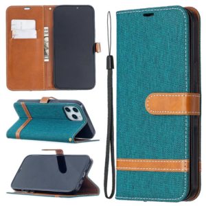 For iPhone 12 Pro Max Color Matching Denim Texture Horizontal Flip Leather Case with Holder & Card Slots & Wallet & Lanyard(Green) (OEM)