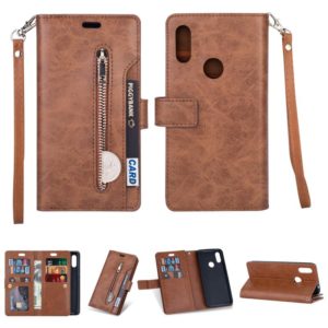 For Xiaomi Redmi 7 / Redmi Go Multifunctional Zipper Horizontal Flip Leather Case with Holder & Wallet & 9 Card Slots & Lanyard(Brown) (OEM)