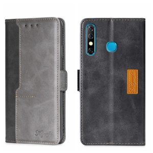 For Infinix Hot 8/Hot 8 Lite/Tecno Camon 12 Contrast Color Side Buckle Leather Phone Case(Black + Grey) (OEM)
