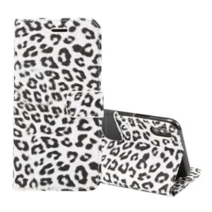 For iPhone XS Max Leopard Pattern Horizontal Flip Leather Case with Holder & Card Slots(White) (OEM)