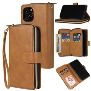 For iPhone 12 mini Zipper Wallet Bag Horizontal Flip PU Leather Case with Holder & 9 Card Slots & Wallet & Lanyard & Photo Frame(Brown) (OEM)