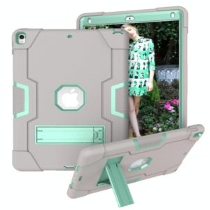 For iPad 10.5 Contrast Color Silicone + PC Combination Case with Holder(Grey + Aqua) (OEM)