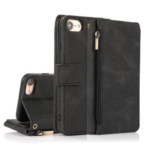 For iPhone SE 2022 / SE 2020 / 8 / 7 Skin-feel Crazy Horse Texture Zipper Wallet Bag Horizontal Flip Leather Case with Holder & Card Slots & Wallet & Lanyard(Black) (OEM)