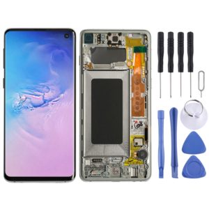 Original Super AMOLED LCD Screen for Galaxy S10 4G Digitizer Full Assembly with Frame (White) (OEM)