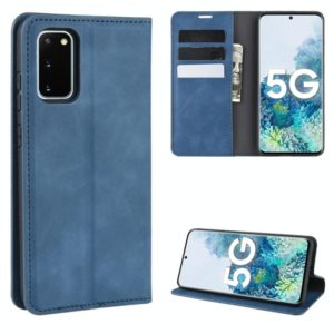 For Samsung Galaxy S20 FE 4G / 5G Retro-skin Business Magnetic Suction Leather Case with Holder & Card Slots & Wallet(Dark Blue) (OEM)