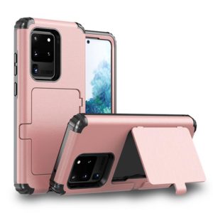 For Samsung Galaxy S20+ Dustproof Pressure-proof Shockproof PC + TPU Case with Card Slot & Mirror(Rose Gold) (OEM)