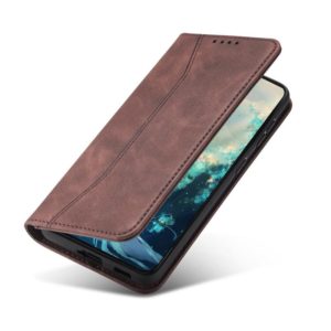 For Xiaomi Mi 11 Skin-feel Calfskin Texture Magnetic Dual-Fold Horizontal Flip Leather Case with Holder & Card Slots & Wallet(Coffee) (OEM)