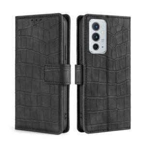 For OnePlus 9RT 5G Skin Feel Crocodile Texture Magnetic Clasp Horizontal Flip Leather Phone Case with Holder & Card Slots & Wallet(Black) (OEM)