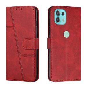 For Motorola Edge 20 Lite Stitching Calf Texture Buckle Leather Phone Case(Red) (OEM)