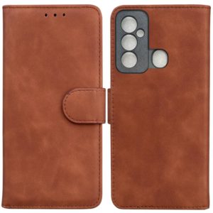For Tecno Spark 6 GO Skin Feel Pure Color Flip Leather Phone Case(Brown) (OEM)