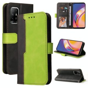 For OPPO A94 5G/F19 Pro+ 5G/Reno5 Z/A95 5G Business Stitching-Color Horizontal Flip PU Leather Case with Holder & Card Slots & Photo Frame & Lanyard(Green) (OEM)