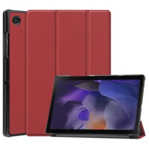 For Samsung Galaxy Tab A8 2021 Three-folding Holder Custer Texture Leather Tablet Case(Wine Red) (OEM)